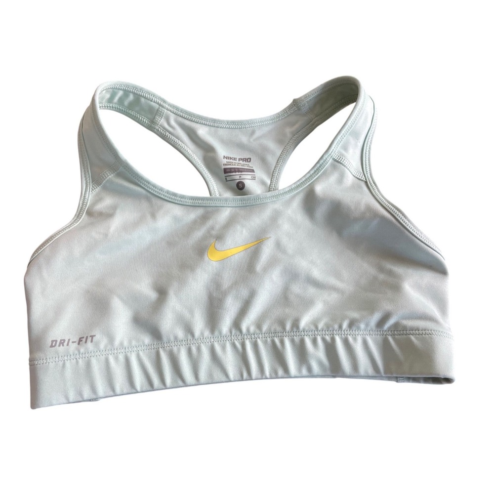 Nike Pro Dri-FIT Sports Bra Mint Green Yellow Swoosh‎ Racerback Small